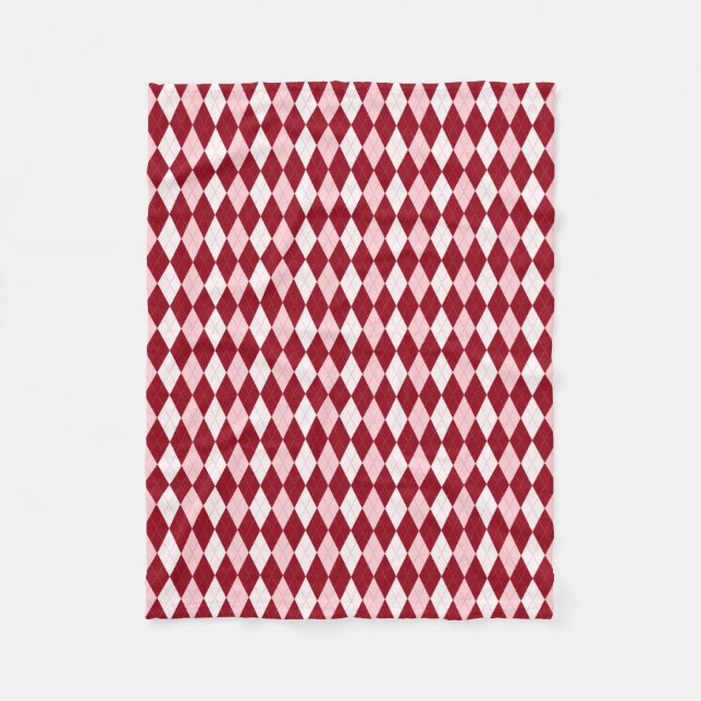 Red Argyle Crimson Pink Small Diamond Shape Fleece Blanket (Front)