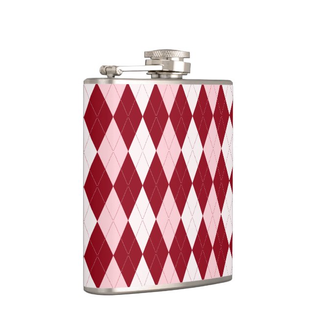 Red Argyle Crimson Pink Small Diamond Shape Hip Flask (Right)