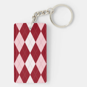 Red Argyle Crimson Pink Small Diamond Shape Key Ring