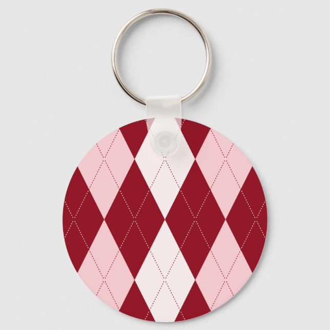 Red Argyle Crimson Pink Small Diamond Shape Key Ring (Front)