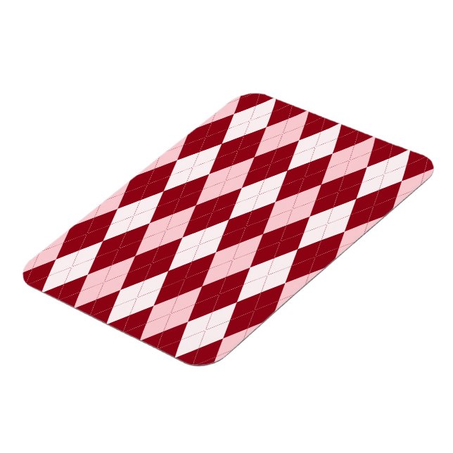 Red Argyle Crimson Pink Small Diamond Shape Magnet (Left Side)