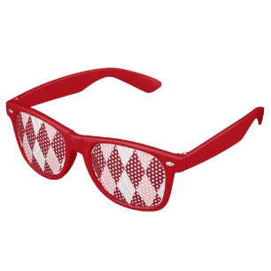 Red Argyle Crimson Pink Small Diamond Shape Retro Sunglasses