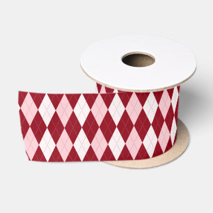 Red Argyle Crimson Pink Small Diamond Shape Satin Ribbon