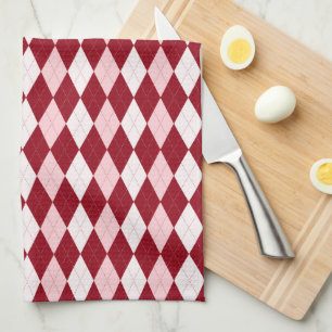 Red Argyle Crimson Pink Small Diamond Shape Tea Towel