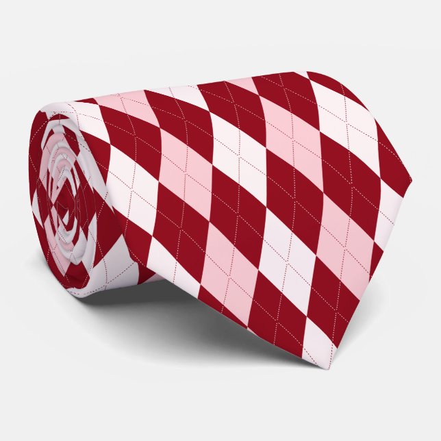 Red Argyle Crimson Pink Small Diamond Shape Tie (Rolled)