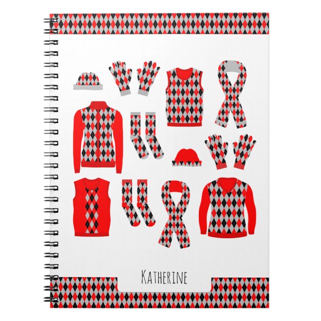 Red Argyle Items Pattern Photo Notebook (Front)