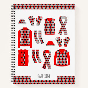 Red Argyle Pattern Items Notebook