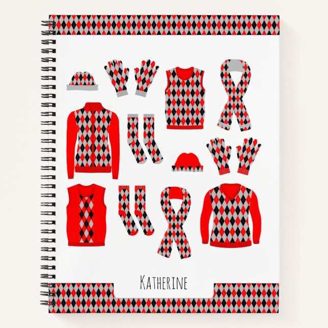Red Argyle Pattern Items Notebook (Front)