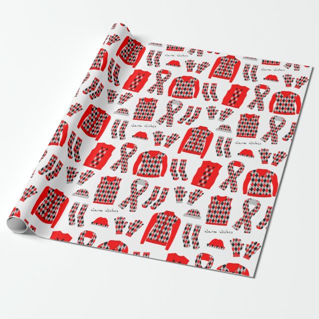 Red Argyle Pattern Items Wrapping Paper - Large (Unrolled)