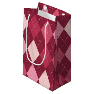 Red argyle pattern small gift bag