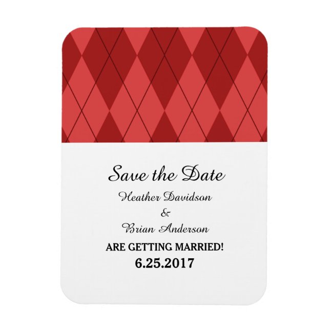 Red Argyle Save the Date Flexi Magnet (Vertical)