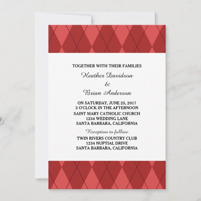 Red Argyle Wedding Invite (Front)