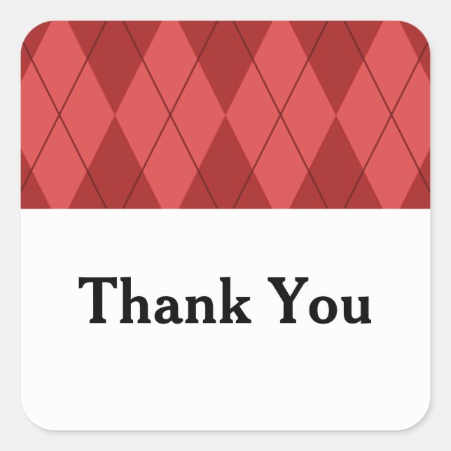 Red Argyle Wedding Thank You Stickers (Front)