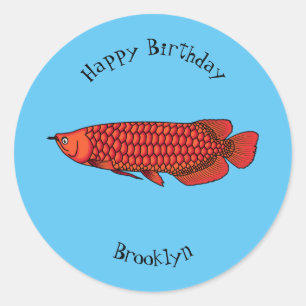 Red Arowana fish cartoon illustration Classic Round Sticker