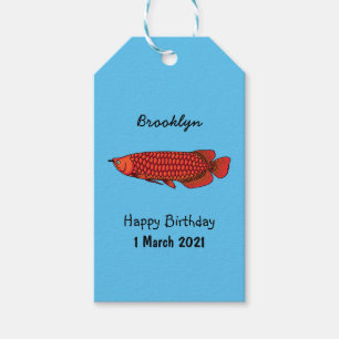 Red Arowana fish cartoon illustration Gift Tags