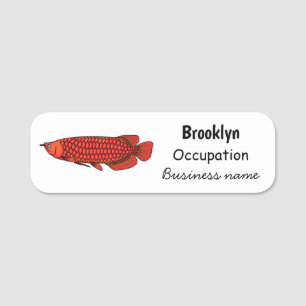 Red Arowana fish cartoon illustration  Name Tag