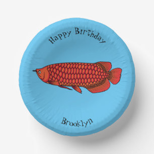 Red Arowana fish cartoon illustration Paper Plate