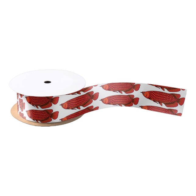Red Arowana fish cartoon illustration Satin Ribbon (Spool)