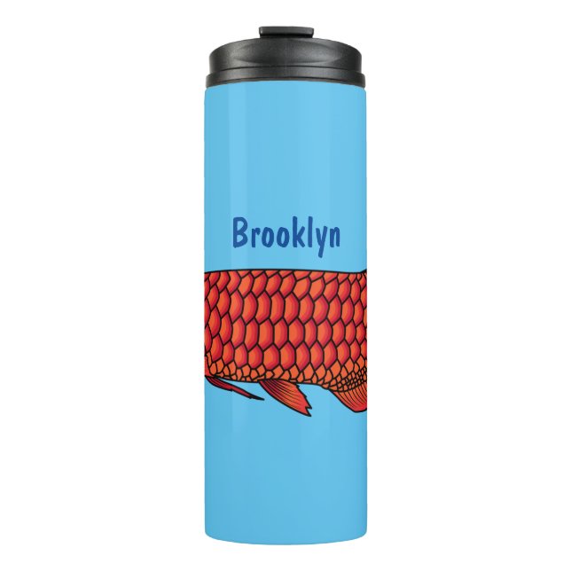 Red Arowana fish cartoon illustration Thermal Tumbler (Front)