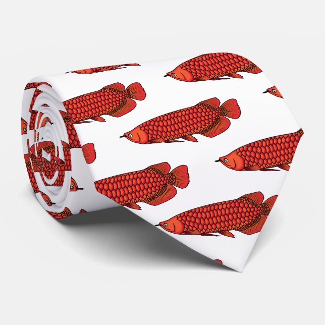 Red Arowana fish cartoon illustration Tie (Rolled)