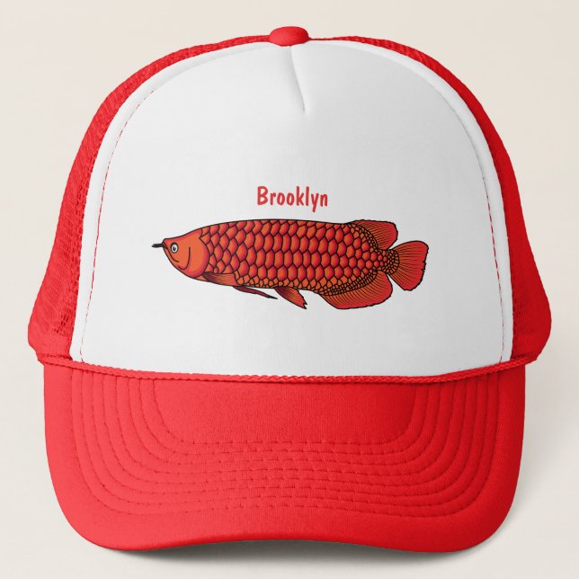 Red Arowana fish cartoon illustration Trucker Hat (Front)