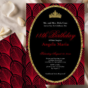 Red Art Deco 18th Birthday Debut Invitation