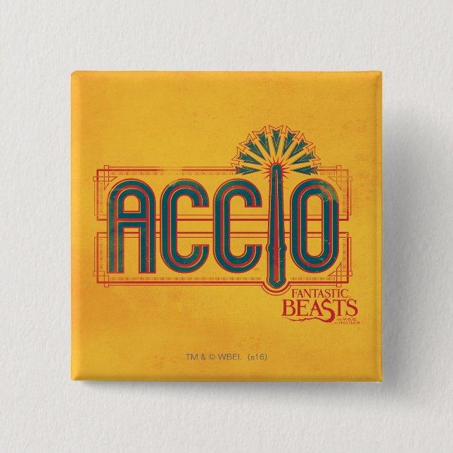 Red Art Deco ACCIO™ Spell Graphic 15 Cm Square Badge (Front)