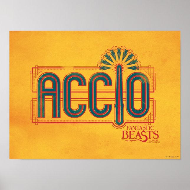 Red Art Deco ACCIO™ Spell Graphic Poster (Front)
