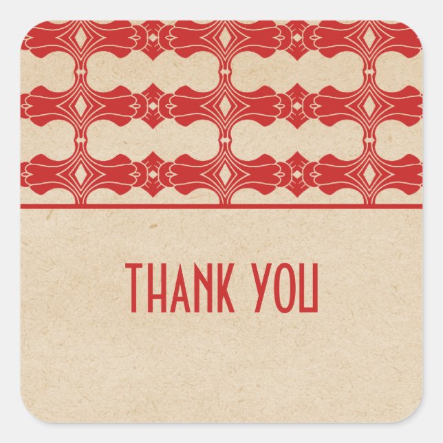Red Art Deco Border Thank You Stickers (Front)