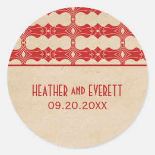 Red Art Deco Border Wedding Stickers