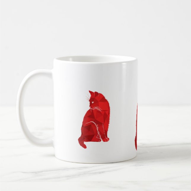 Red Art Deco Cat Coffee Mug (Left)