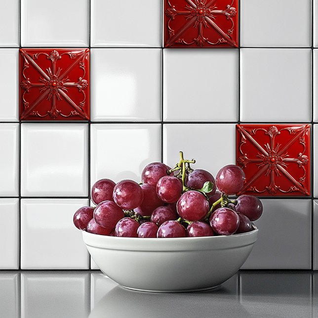Red Art Deco  Ceramic Tile (Creator Uploaded)