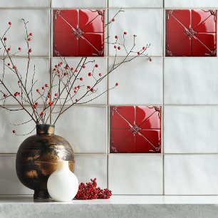 Red Art Deco Ceramic Tile