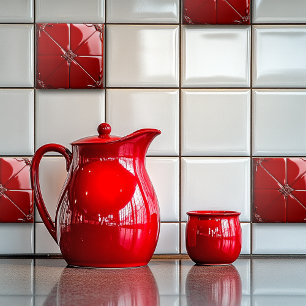 Red Art Deco Ceramic Tile