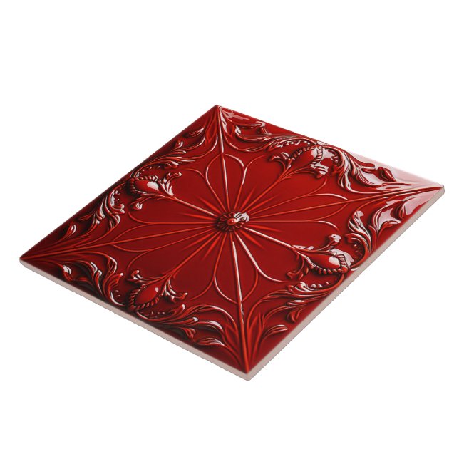 Red Art Deco  Ceramic Tile (Side)