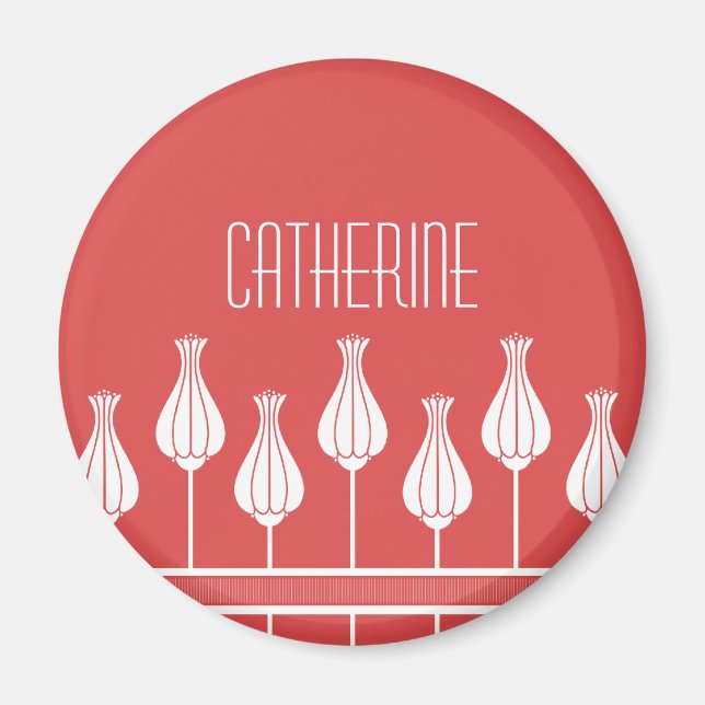 Red Art Deco Floral Magnet (Front)