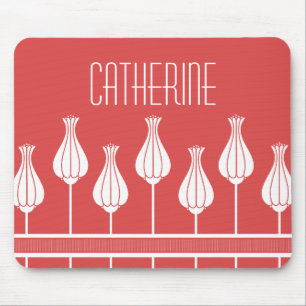 Red Art Deco Floral Mousepad