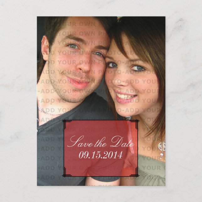 Red Art Deco Frame Save the Date Postcard (Front)