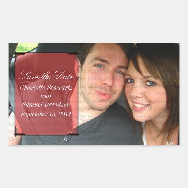 Red Art Deco Frame Save the Date Stickers (Front)