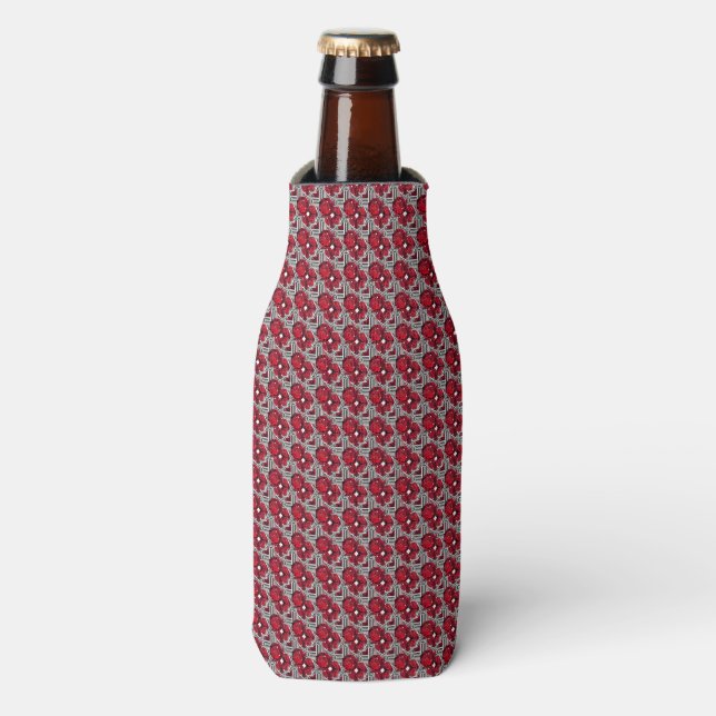 Red Art Deco Pattern Bottle Cooler (Bottle Front)