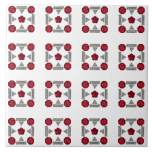 Red Art Deco Pattern Ceramic Tile