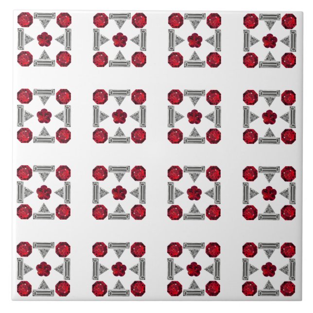 Red Art Deco Pattern Ceramic Tile (Front)