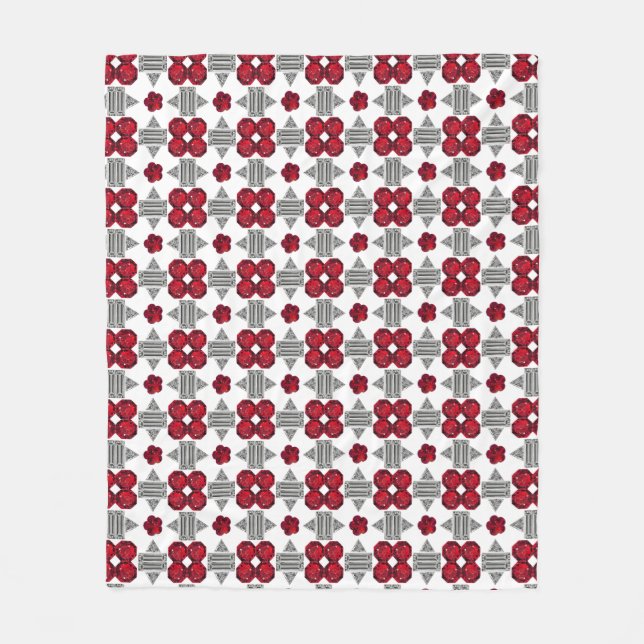Red Art Deco Pattern Fleece Blanket (Front)