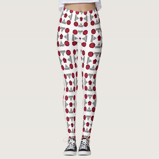 Red Art Deco Pattern Leggings (Front)