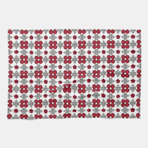 Red Art Deco Pattern Tea Towel