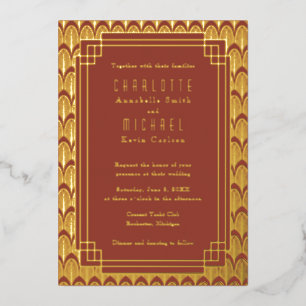 Red Art Deco Vintage gold Foil Invitation