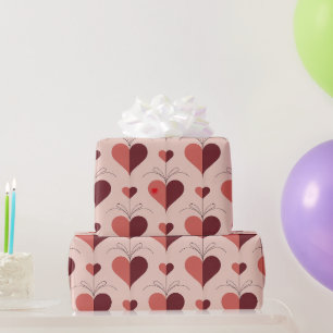 Red Art Nouveau Hearts Valentine Wrapping Paper