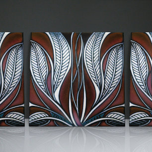 Red Art Nouveau Inspired Classic Floral Geometric Ceramic Tile