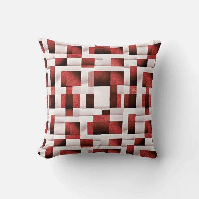Red Artistic Chequered Motif | Geometric Pattern Cushion (Front)