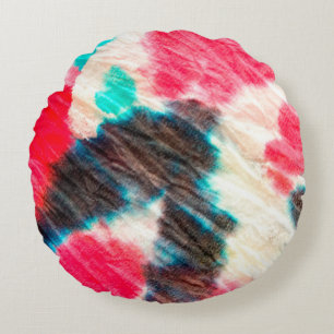 Red Artistic Dirty. Shibori Pattern. Summer Brush  Round Cushion